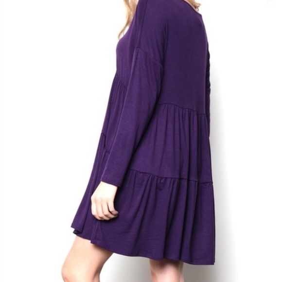 ✨Host Pick✨Plum Tiered V-Neck Shift Dress, M - Picture 5 of 11